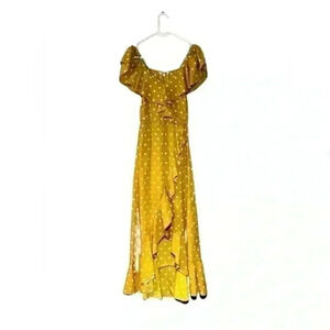 Blush - Long Dress Size Small yellow poke dots ruffles cottagecore boho indie